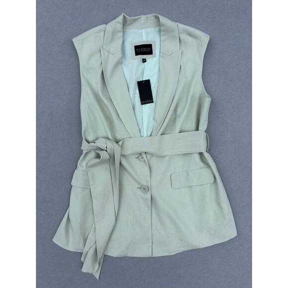 NWT Eloquii Women's Sage green longline belted vest size 14 Linen Rayon blend - Picture 1 of 8
